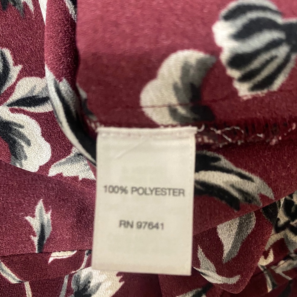 J Jill Womens Burgundy Floral Print Long Sleeve Button Up Shirt Petite L - Picture 6 of 8